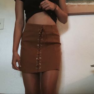 Lace up tan skirt
